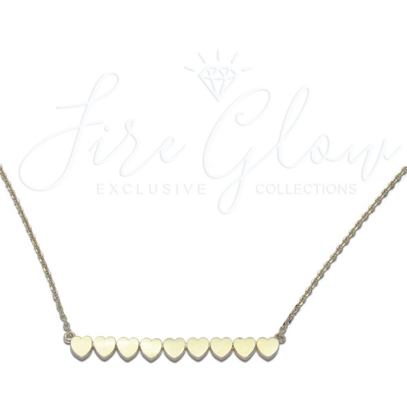 9 Hearts Gold Tone Bar Pendant Necklace - Picture 3 of 7